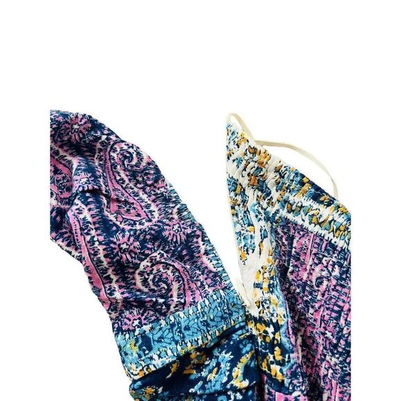 Zara Women Midi Dress S Multicolor Paisley Smocked Linen blend Slit NWOT - Picture 8 of 11